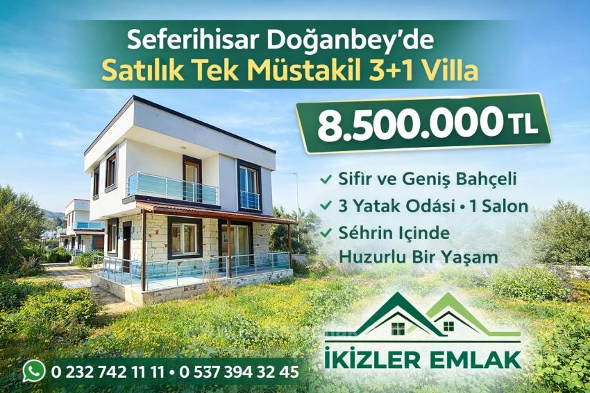 Seferihisar Doğanbey’de Satılık Tek Müstakil Geniş Bahçeli 3 + 1 Villa