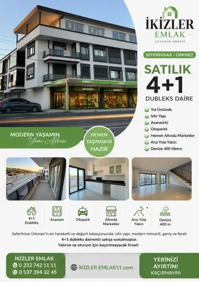 Seferihisar Ürkmez'de Sıfır 4+1 Dubleks Asansörlü Otoparklı Denize 400 m